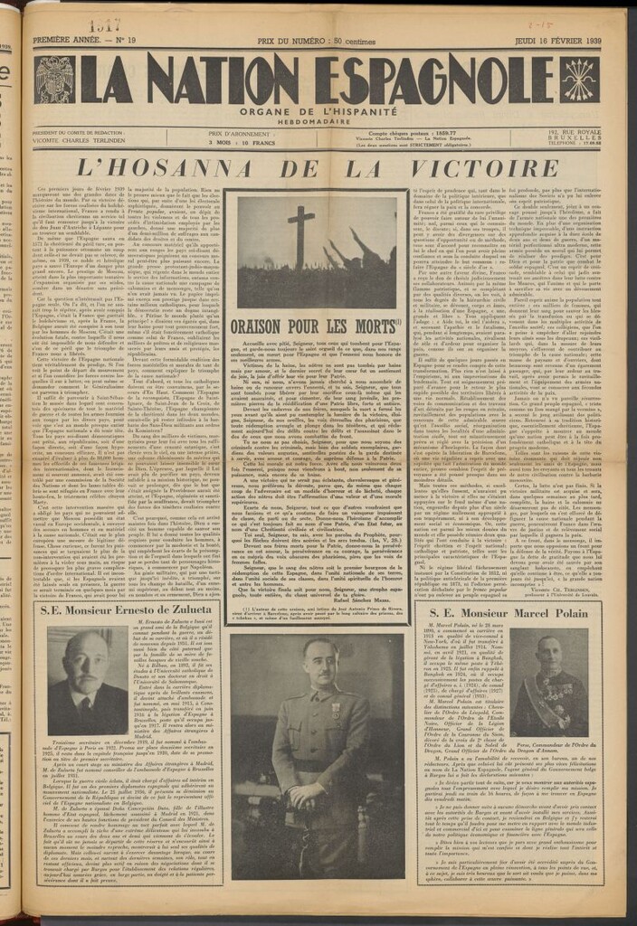 Miniatura de La nation espagnole : organe de l´hispanité del 16 de febrero de 1939