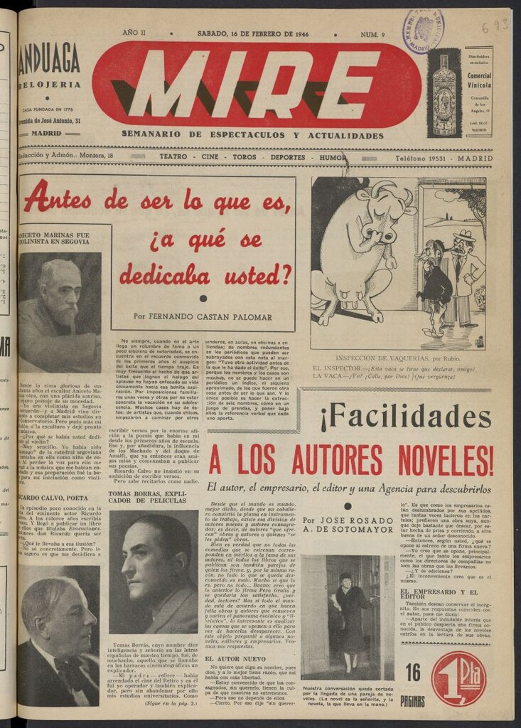 Miniatura de Mire: Semanario de Espectáculos y Actualidades del 16 de febrero de 1946