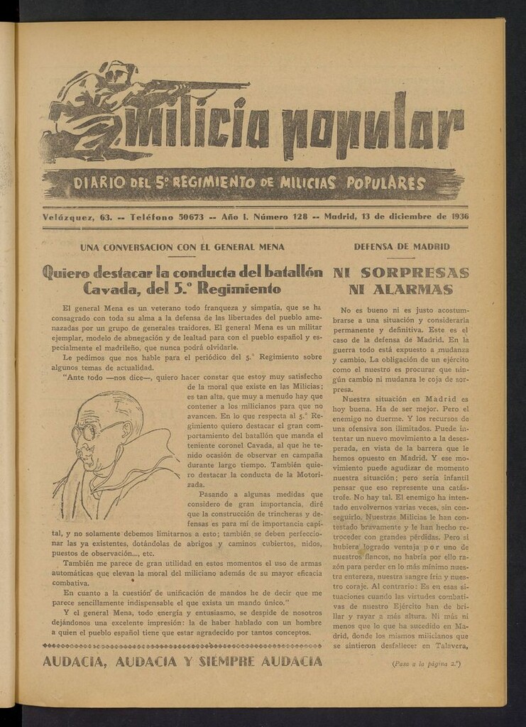 Miniatura de Milicia Popular: diario del 5º Regimiento de Milicias Populares del 13 de diciembre de 1936