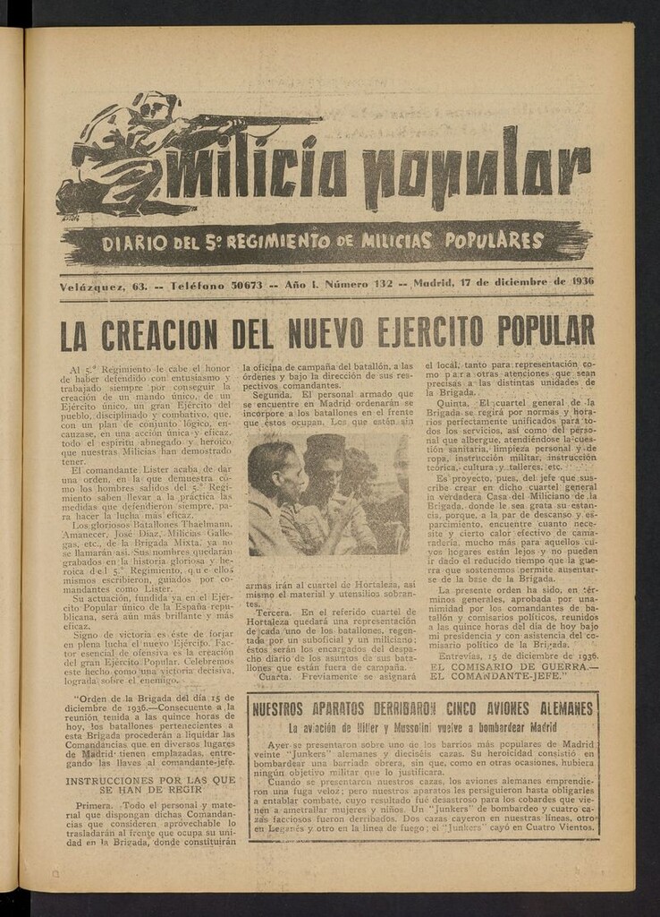 Miniatura de Milicia Popular: diario del 5º Regimiento de Milicias Populares del 17 de diciembre de 1936