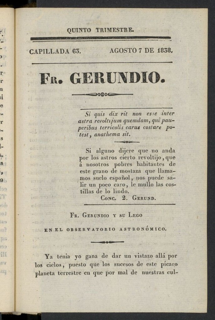 Miniatura de Fr. Gerundio: periódico satírico de política y costumbres del 7 de agosto de 1838, capillada 63