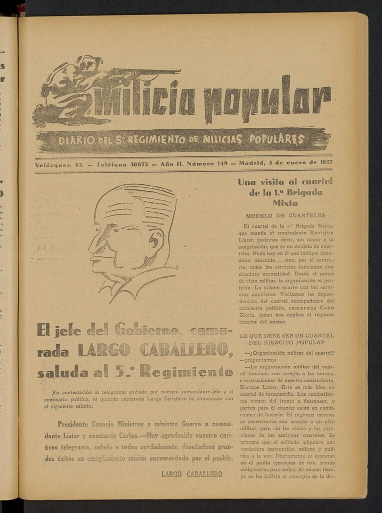 Miniatura de Milicia Popular: diario del 5º Regimiento de Milicias Populares del 3 de enero de 1937