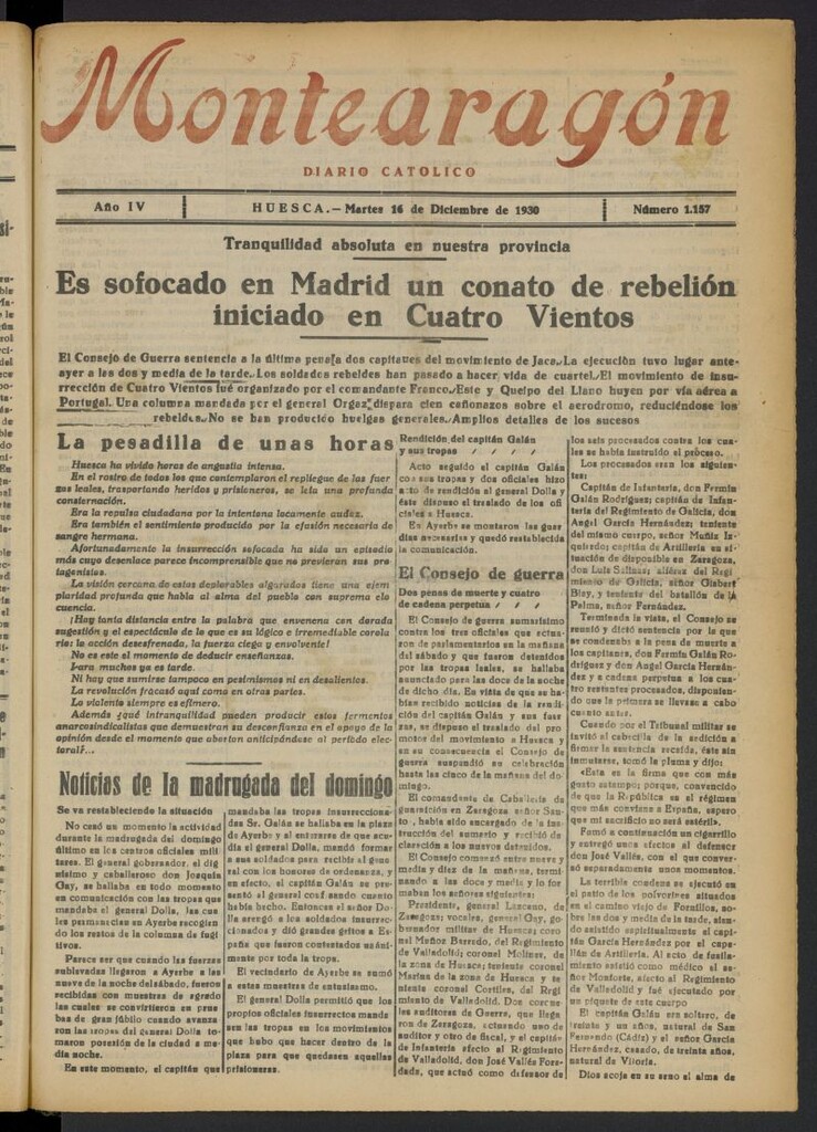Miniatura de Montearagón: diario católico del 16 de diciembre de 1930