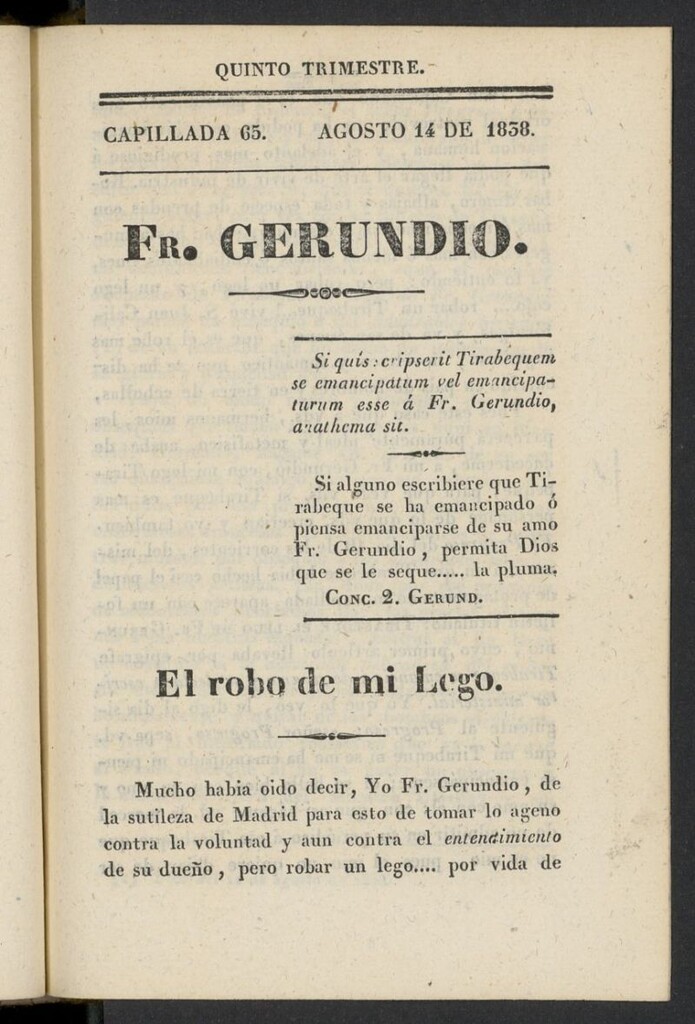 Miniatura de Fr. Gerundio: periódico satírico de política y costumbres del 14 de agosto de 1838, capillada 65