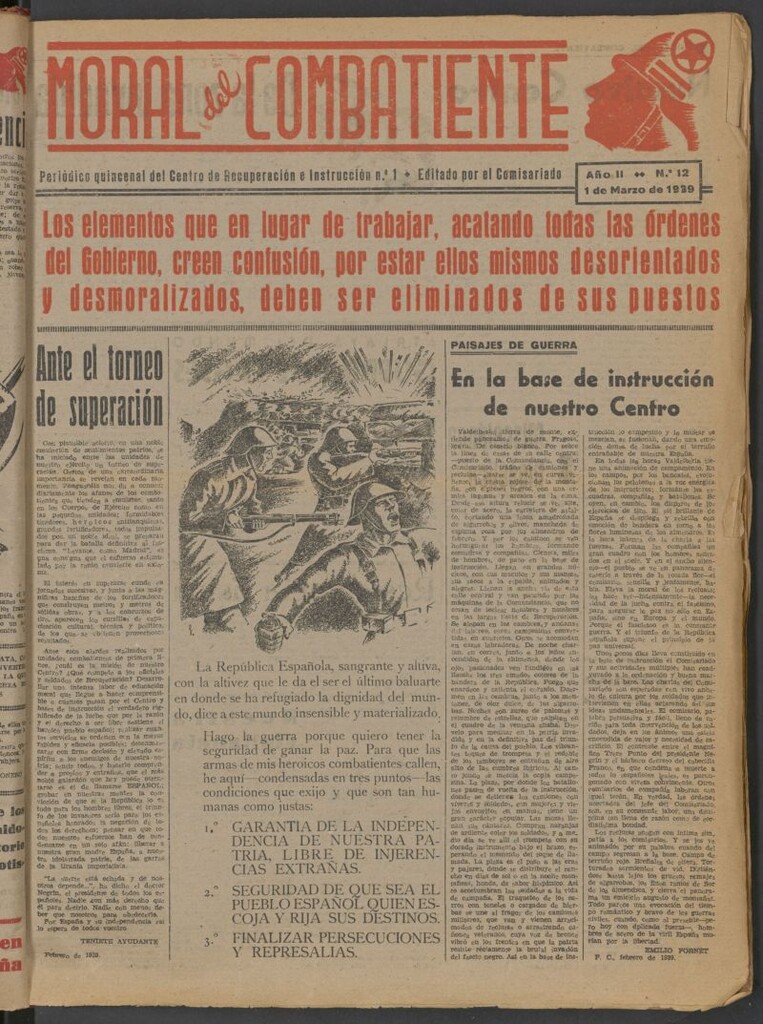 Miniatura de Moral del combatiente : periódico quincenal del Centro de Recuperación e Instrucción n.º 1, del 1 de marzo de  1939