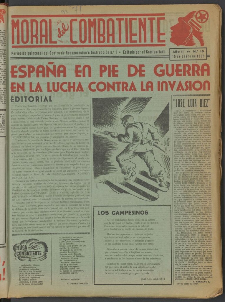 Miniatura de Moral del combatiente : periódico quincenal del Centro de Recuperación e Instrucción n.º 1 del 15 de enero de 1939