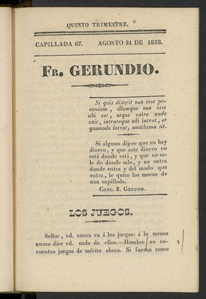 Miniatura de Fr. Gerundio: periódico satírico de política y costumbres del 21 de agosto de 1838, capillada 67