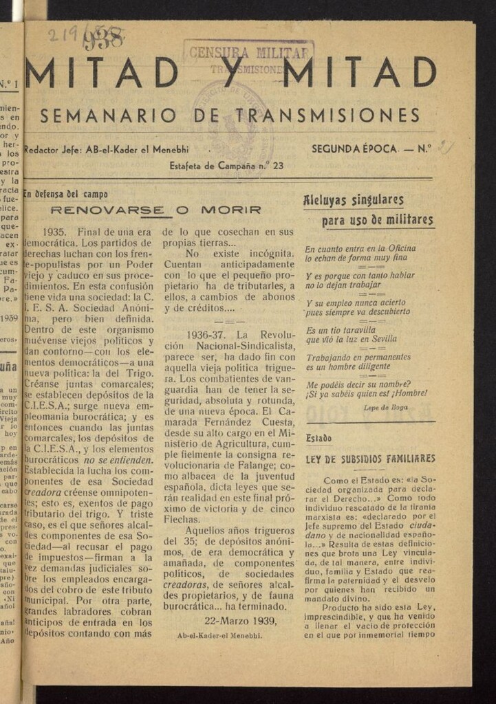 Miniatura de Mitad y mitad : semanario de transmisiones. Nº 2