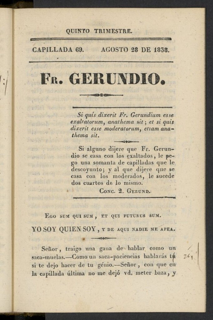 Miniatura de Fr. Gerundio: periódico satírico de política y costumbres del 28 de agosto de 1838, capillada 69