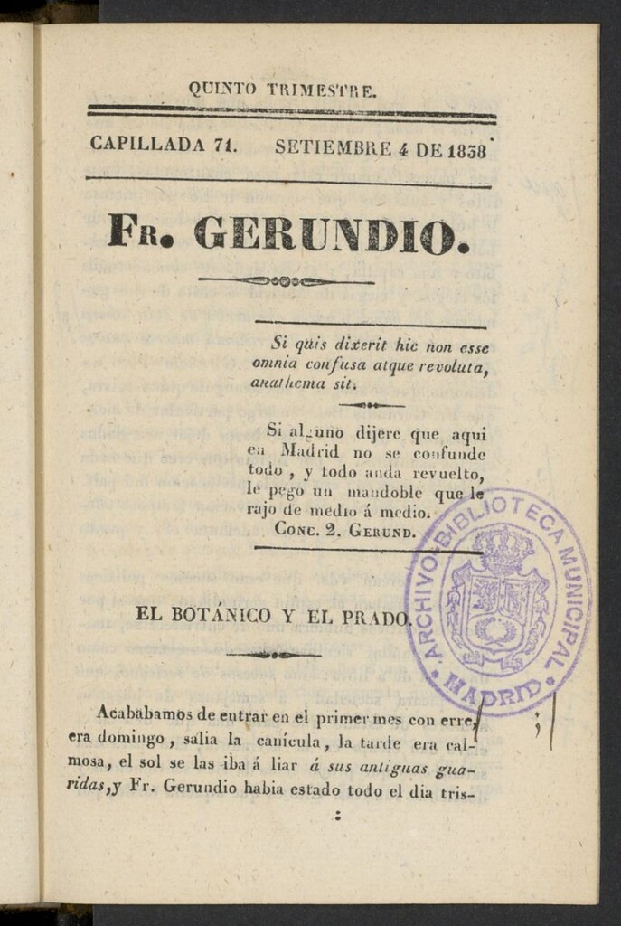 Miniatura de Fr. Gerundio: periódico satírico de política y costumbres del 4 de septiembre de 1838, capillada 71