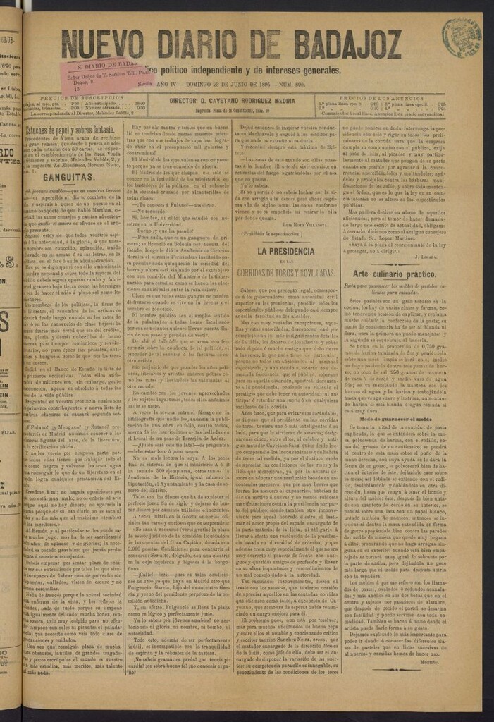 Miniatura de Nuevo Diario de Badajoz del 23 de junio de 1895
