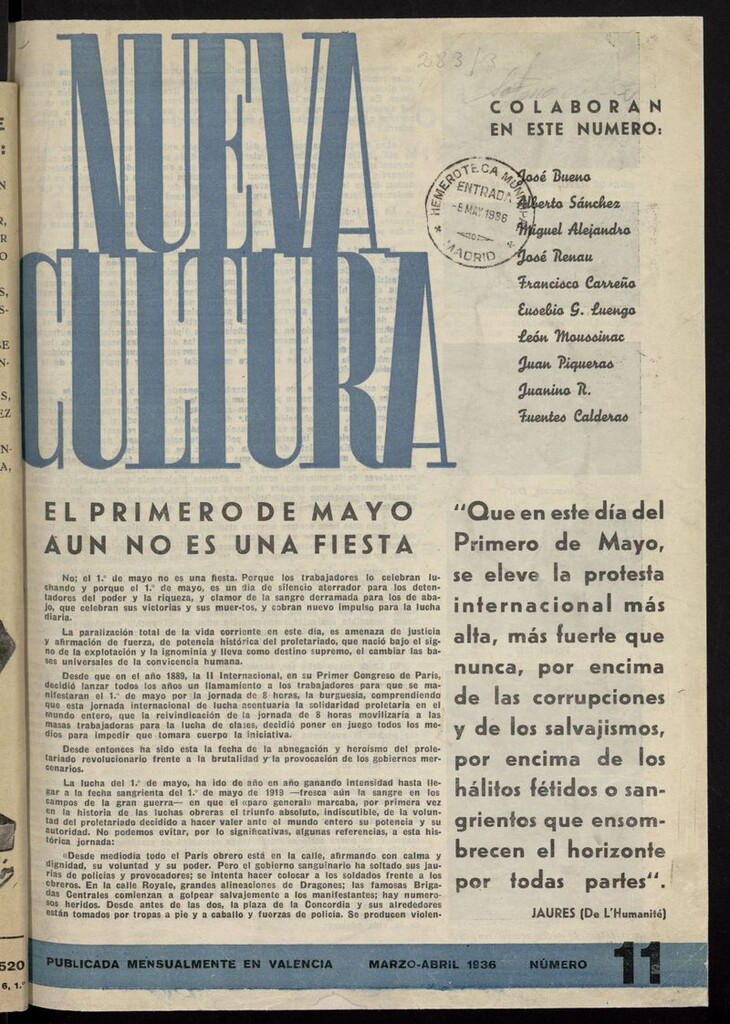 Miniatura de Nueva Cultura de marzo y abril de 1936