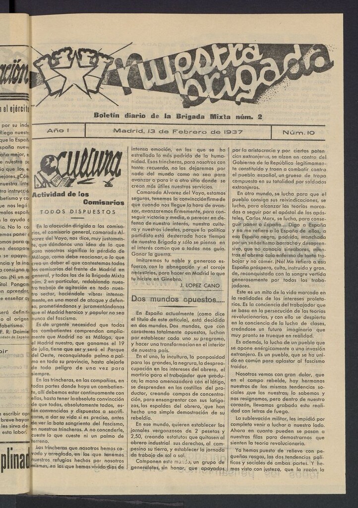 Miniatura de Nuestra Brigada: órgano de la brigada mixta n.2 del 13 de febrero de 1937