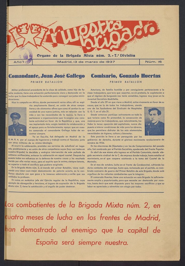 Miniatura de Nuestra Brigada: órgano de la brigada mixta n.2 del 13 de marzo de 1937