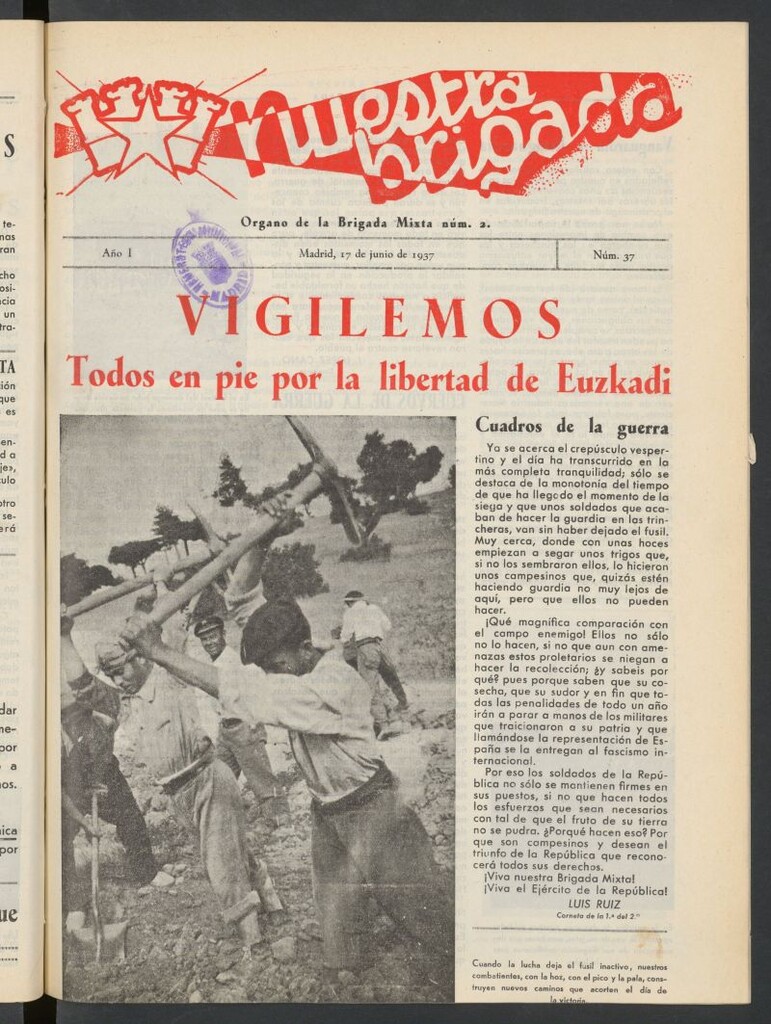 Miniatura de Nuestra Brigada : órgano de la Brigada Mixta núm. 2 del 17 de junio de 1937