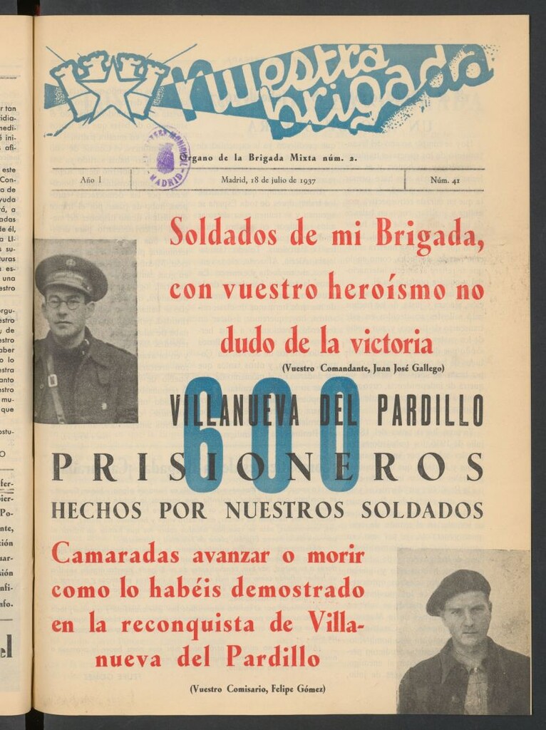 Miniatura de Nuestra Brigada : órgano de la Brigada Mixta núm. 2 del 18 de julio de 1937
