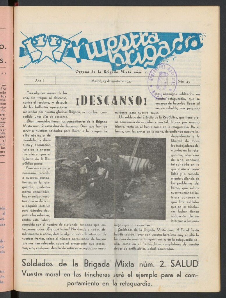 Miniatura de Nuestra Brigada : órgano de la Brigada Mixta núm. 2 del 15 de agosto de 1937