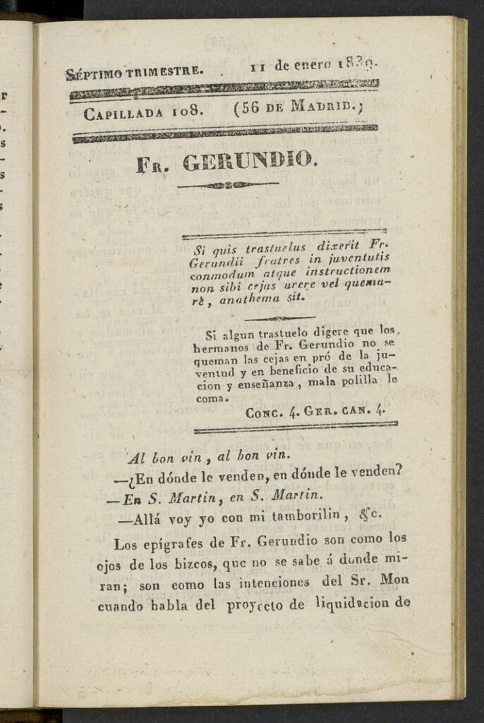 Miniatura de Fr. Gerundio: periódico satírico de política y costumbres del 11 de enero de 1839, capillada 108