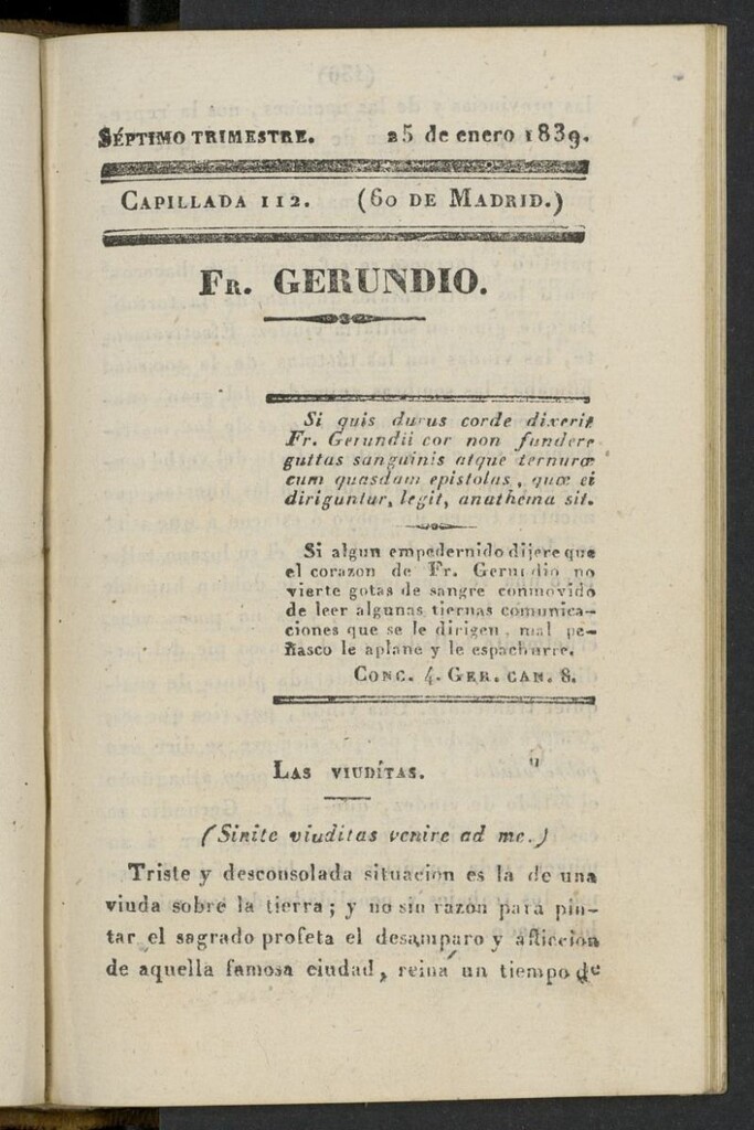 Miniatura de Fr. Gerundio: periódico satírico de política y costumbres del 25 de enero de 1839, capillada 112