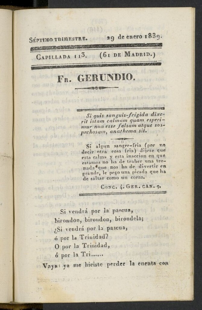 Miniatura de Fr. Gerundio: periódico satírico de política y costumbres del 29 de enero de 1839, capillada 113