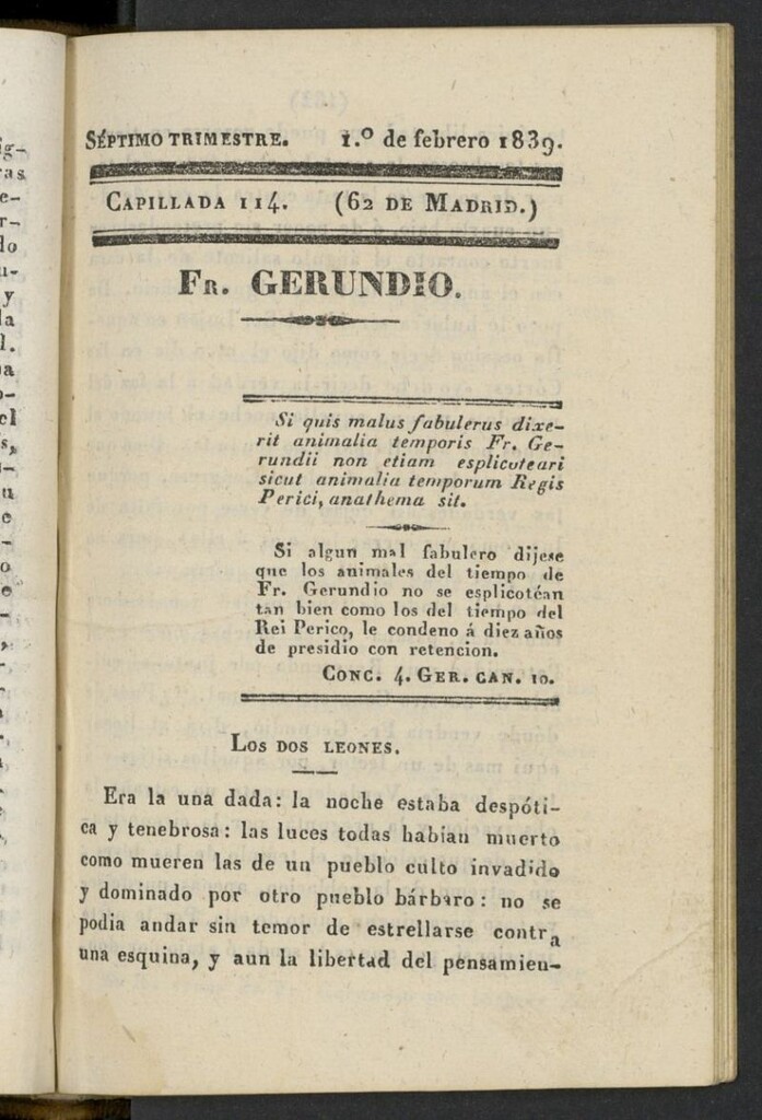 Miniatura de Fr. Gerundio: periódico satírico de política y costumbres del 1 de febrero de 1839, capillada 114