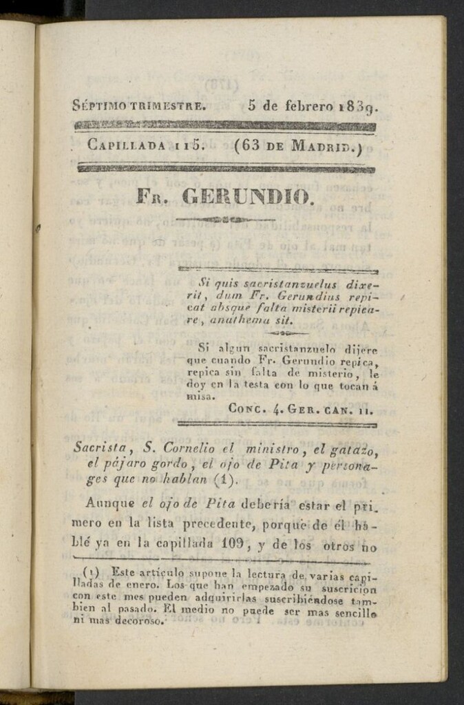 Miniatura de Fr. Gerundio: periódico satírico de política y costumbres del 5 de febrero de 1839, capillada 115