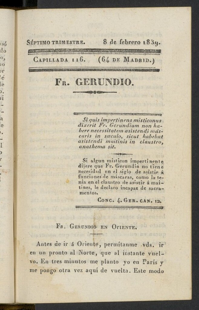 Miniatura de Fr. Gerundio: periódico satírico de política y costumbres del 8 de febrero de 1839, capillada 116