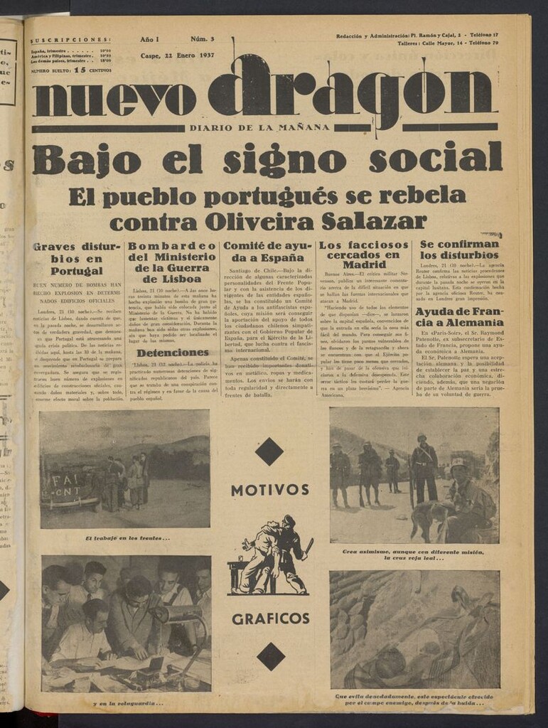 Miniatura de Nuevo Aragón del 22 de enero de 1937