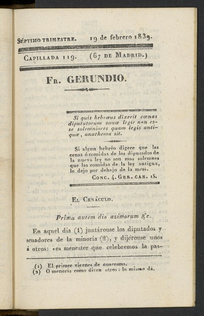 Miniatura de Fr. Gerundio: periódico satírico de política y costumbres del 19 de febrero de 1839, capillada 119