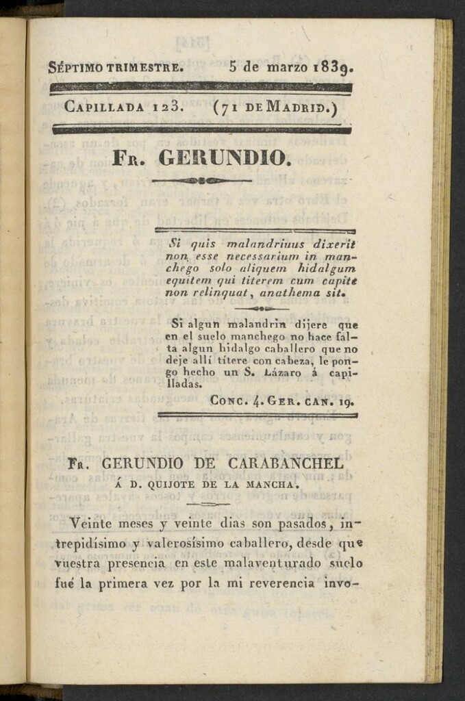 Miniatura de Fr. Gerundio: periódico satírico de política y costumbres del 5 de marzo de 1839, capillada 123