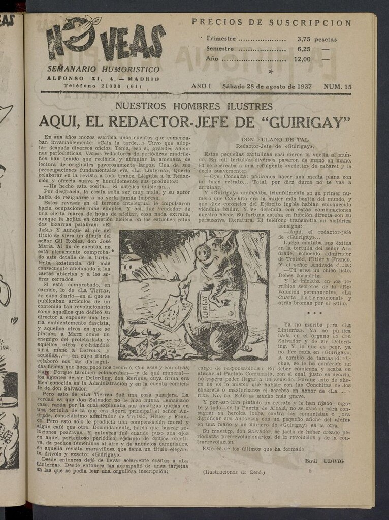 Miniatura de No veas: semanario humorístico del 28 de agosto de 1937