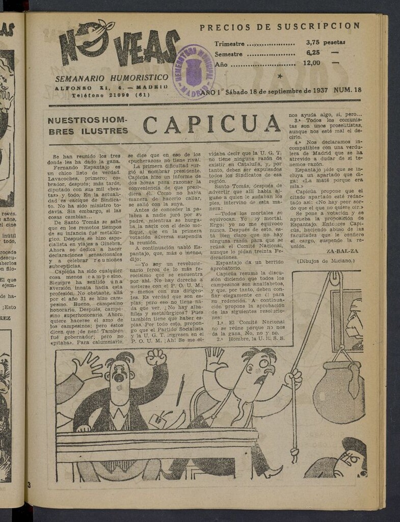 Miniatura de No veas: semanario humorístico del 18 de septiembre de 1937