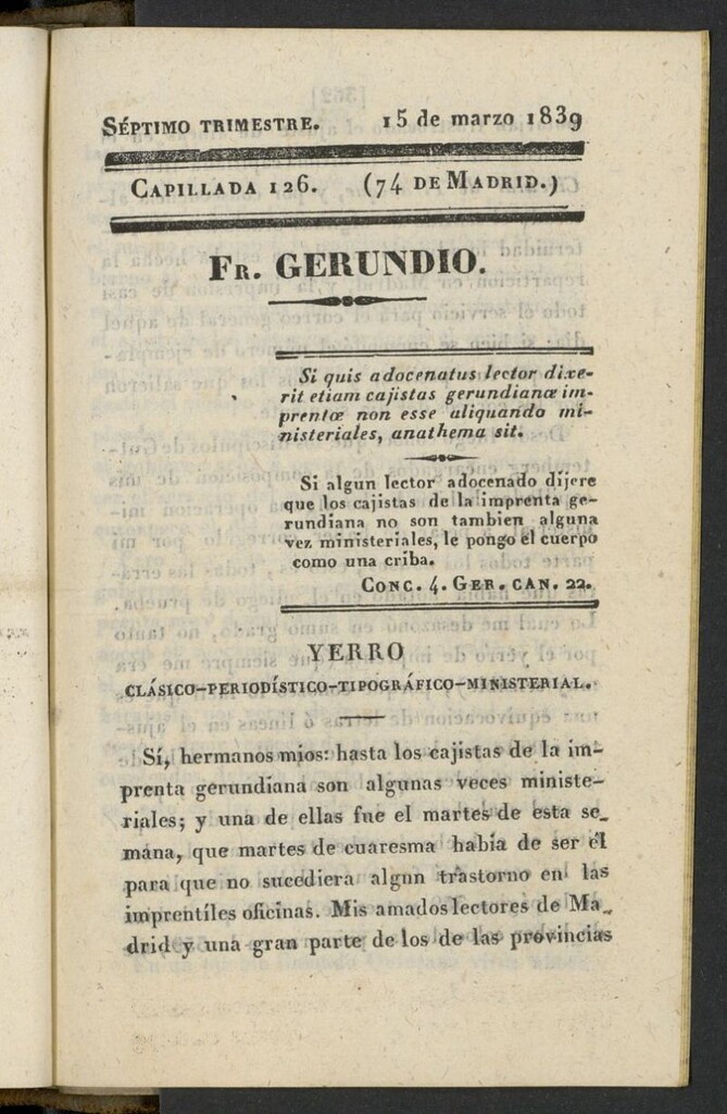Miniatura de Fr. Gerundio: periódico satírico de política y costumbres del 15 de marzo de 1839, capillada 126