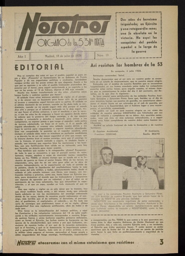 Miniatura de Nosotros: órgano de la 53 Brigada Mixta del 18 de julio de 1938