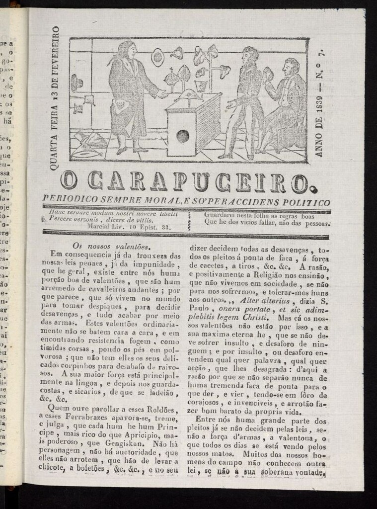 Miniatura de O Carapuceiro del 13 de febrero de 1839