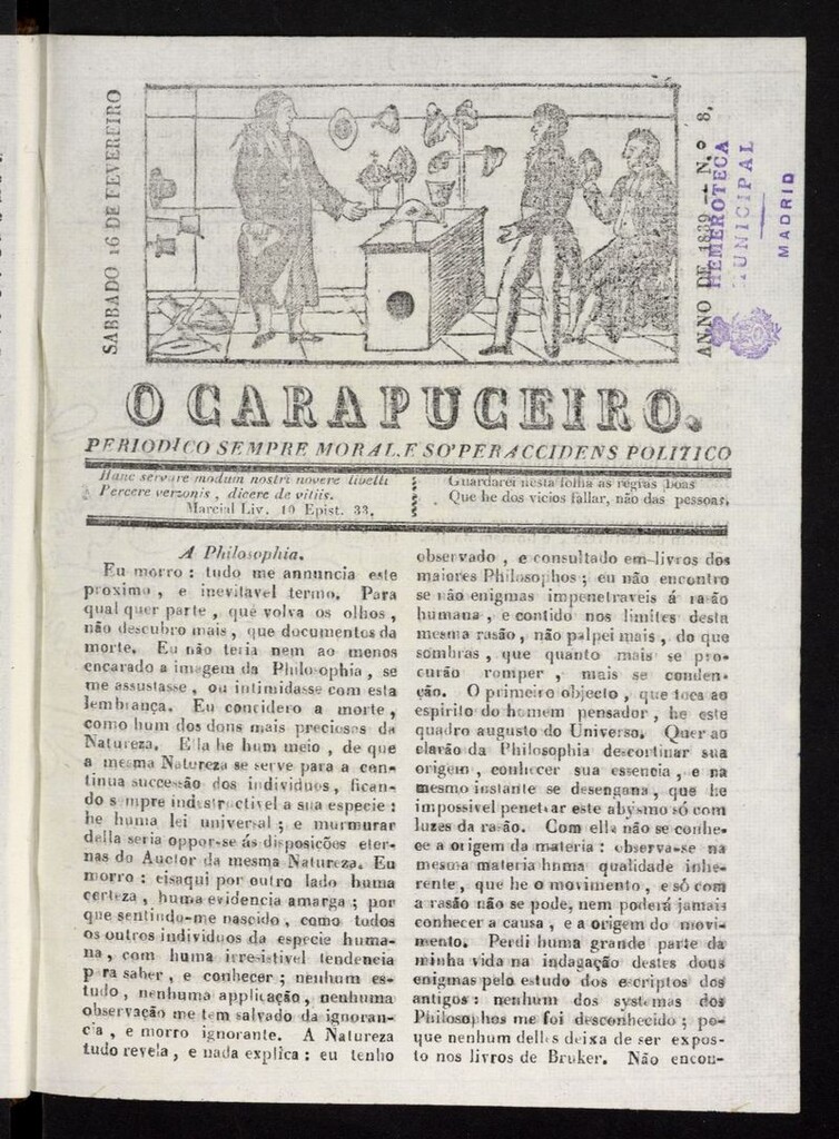 Miniatura de O Carapuceiro del 16 de febrero de 1839