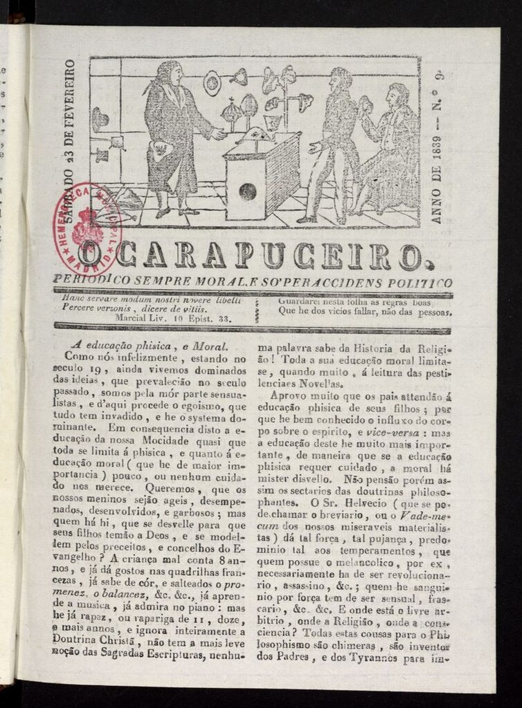 Miniatura de O Carapuceiro del 23 de febrero de 1839