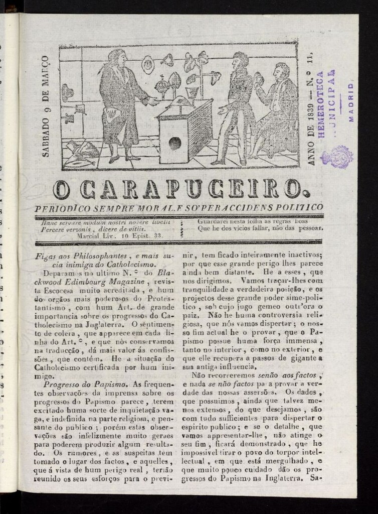 Miniatura de O Carapuceiro del 9 de marzo de 1839