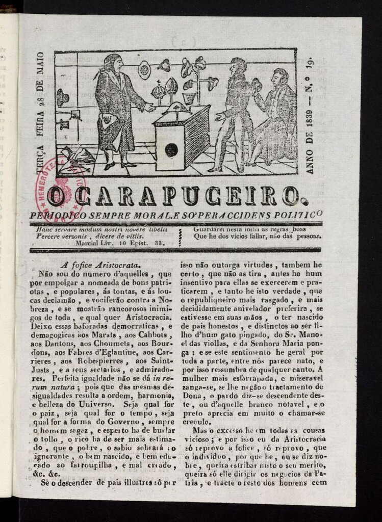 Miniatura de O Carapuceiro del 28 de mayo de 1839