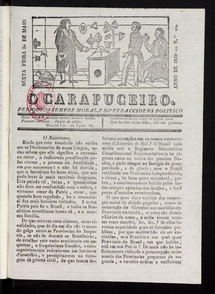 Miniatura de O Carapuceiro del 30 de mayo de 1839