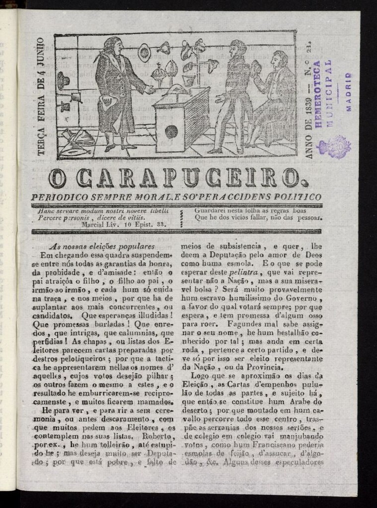 Miniatura de O Carapuceiro del 4 de junio de 1839