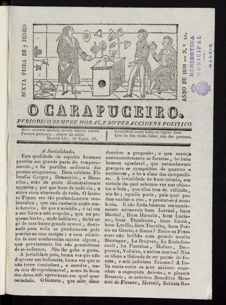 Miniatura de O Carapuceiro del 7 de junio de 1839