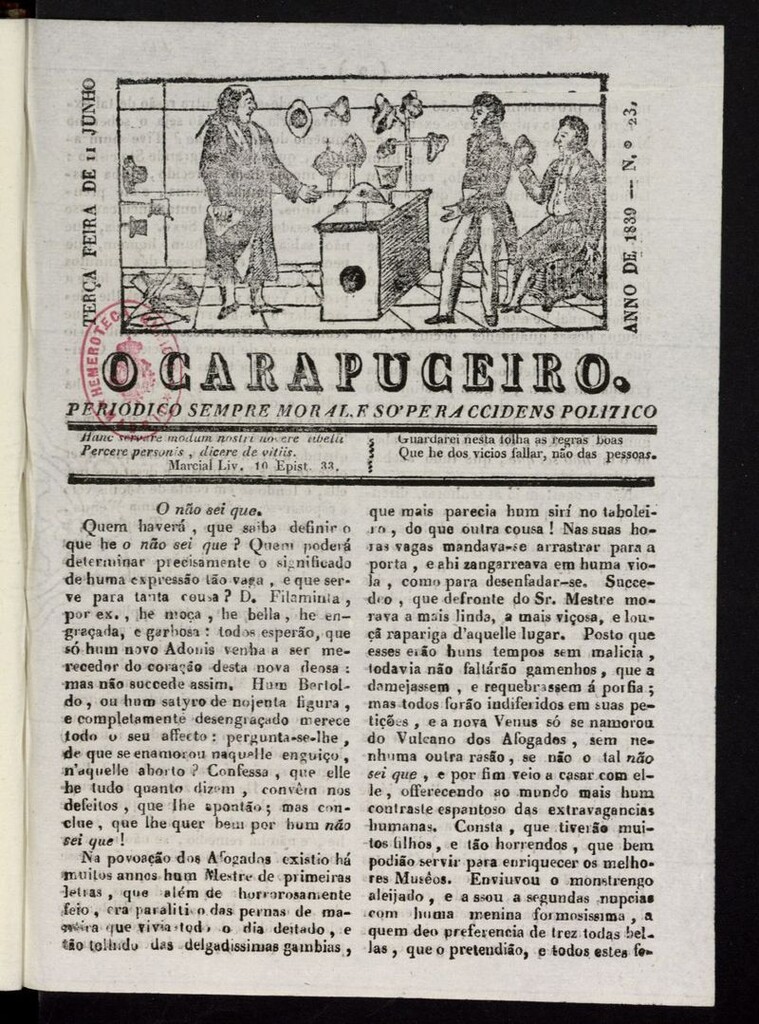 Miniatura de O Carapuceiro del 11 de junio de 1839