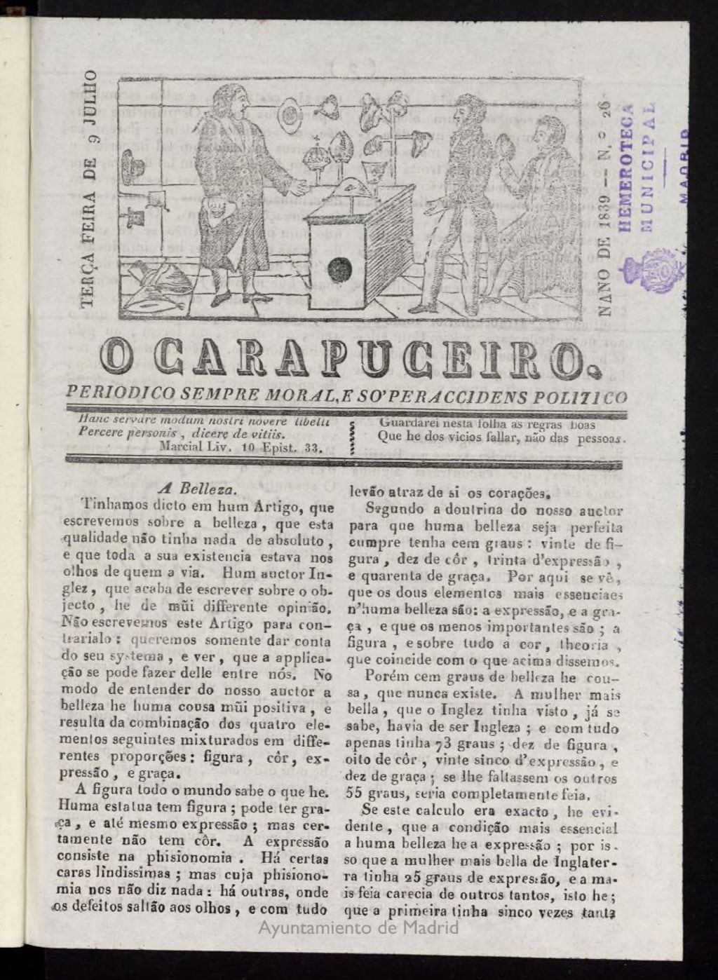 Miniatura de O Carapuceiro del 9 de julio de 1839