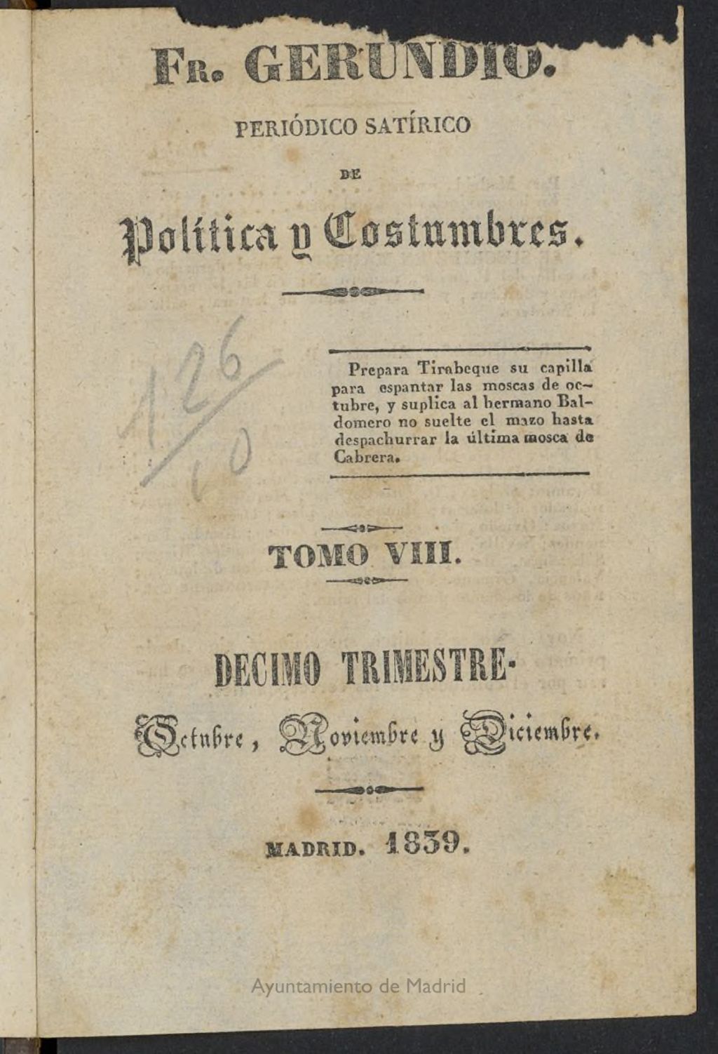 Miniatura de Fr. Gerundio: periódico satírico de política y costumbres del 1 de octubre de 1839, capillada 183