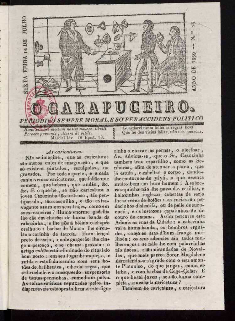 Miniatura de O Carapuceiro del 12 de julio de 1839