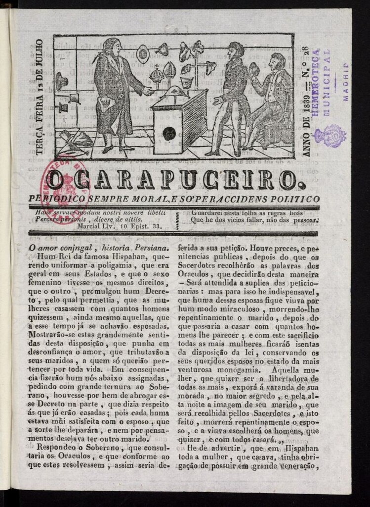 Miniatura de O Carapuceiro del 12 de julio de 1839