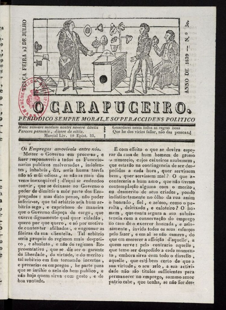 Miniatura de O Carapuceiro del 23 de julio de 1839