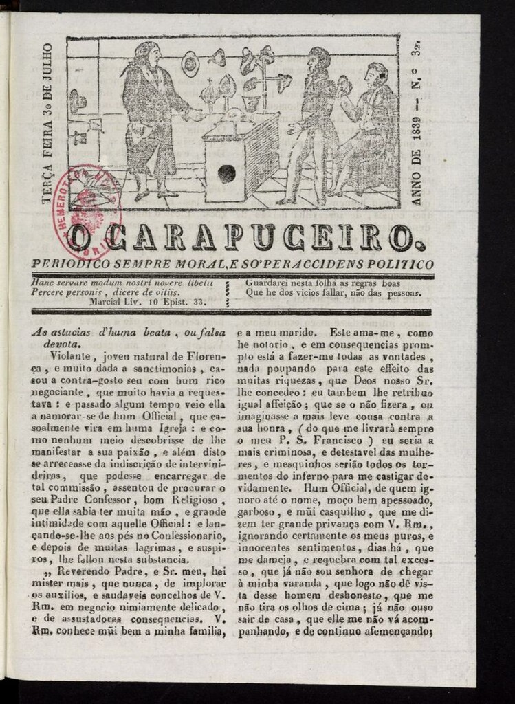 Miniatura de O Carapuceiro del 30 de julio de 1839