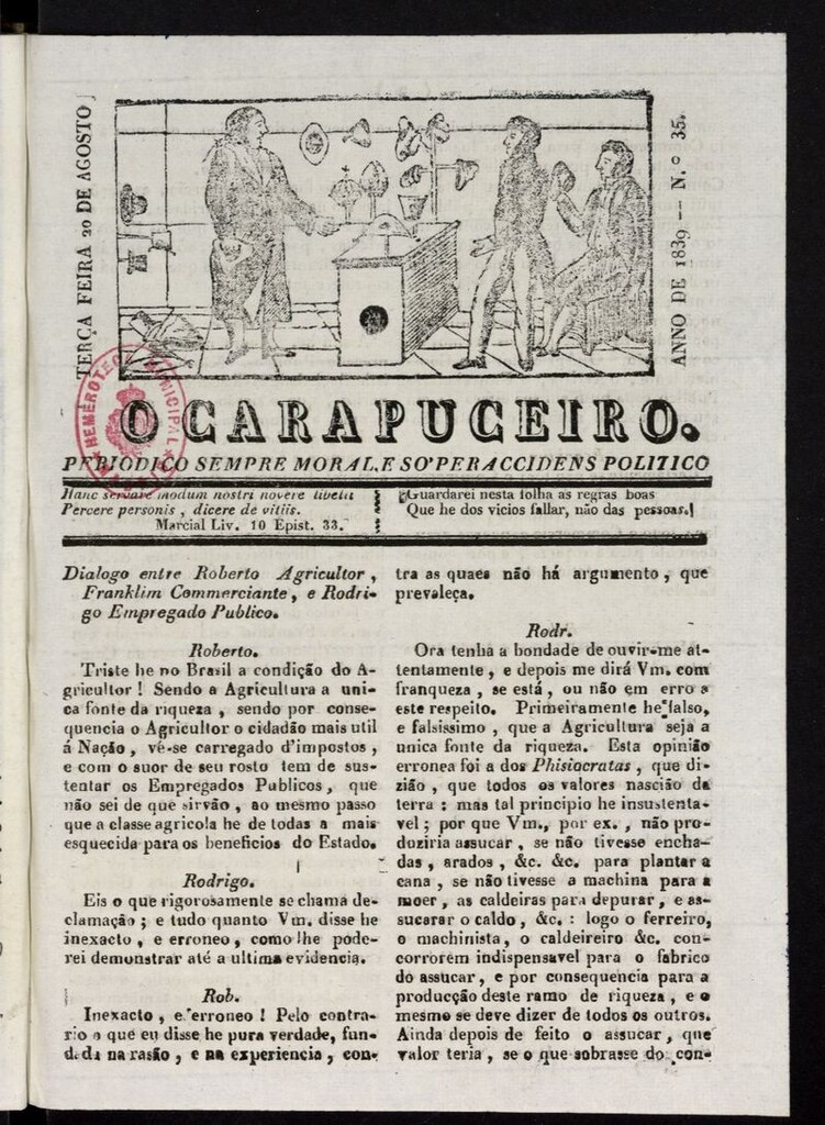 Miniatura de O Carapuceiro del 20 de agosto de 1839